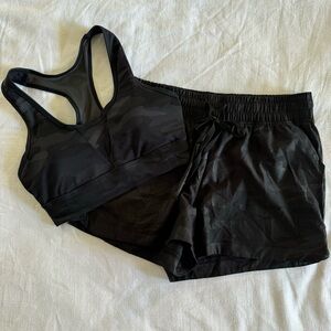 Marika black camouflage athletic sports bra and shorts set